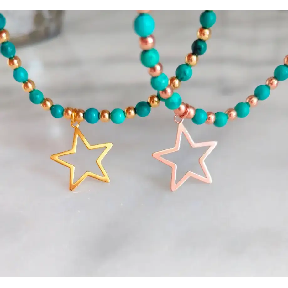 Star Charm Turquoise & Gold Vermeil Beaded Bracelet