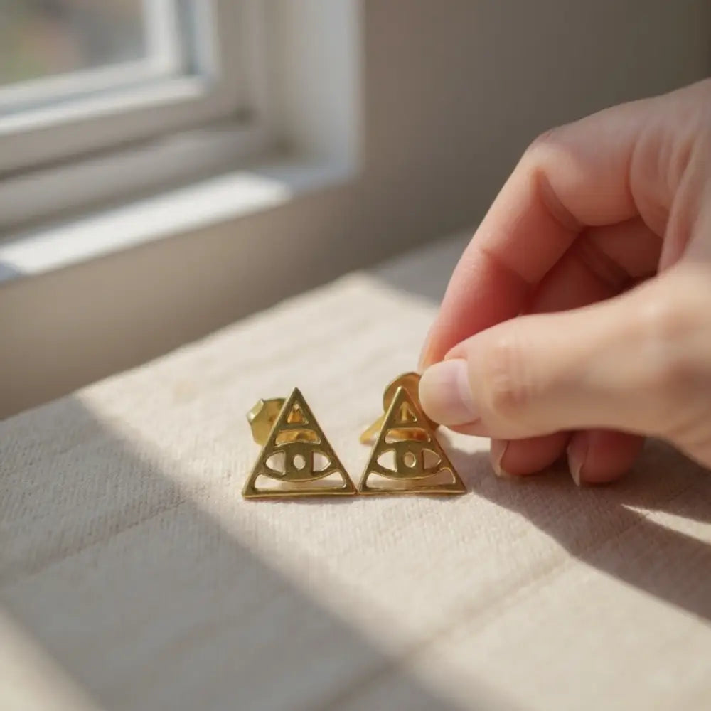 Sterling Silver 24K Gold Vermeil Evil Eye Stud Earrings Earrings