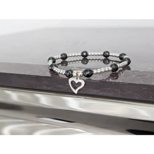 Sterling Silver and Hematite Heart Bracelet With Love Jewellery UK