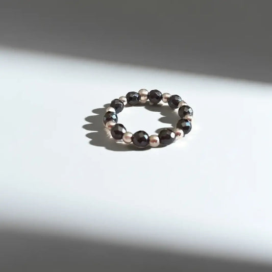 Sterling Silver and Hematite Stretch Ring - ring