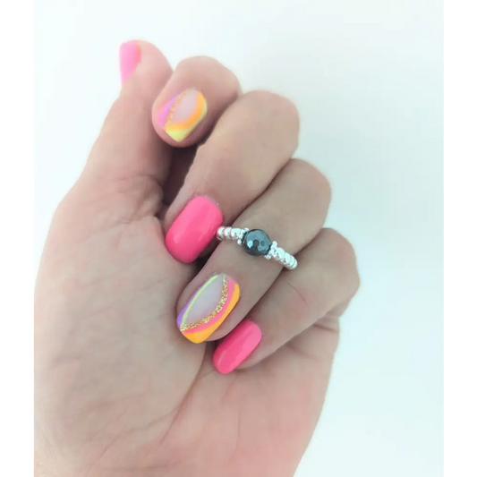 Sterling Silver and Hematite Stretch Ring ring