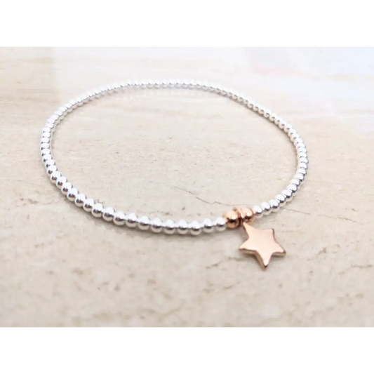 Sterling Silver and Rose Gold Star Anklet With Love Jewellery UK