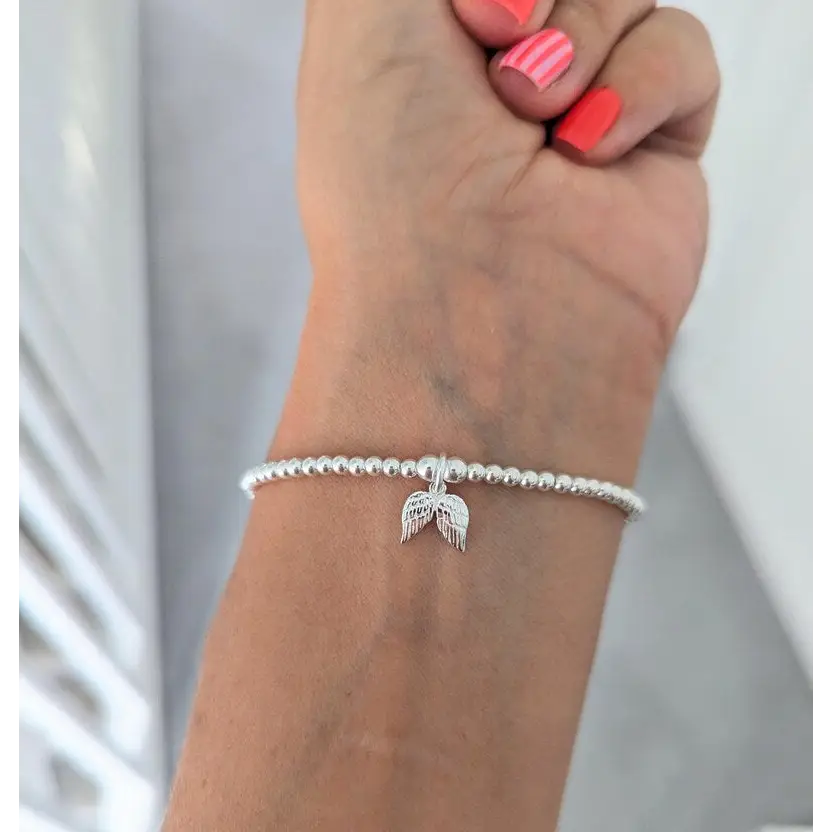 Sterling Silver Angel Wings Beaded Bracelet/Anklet