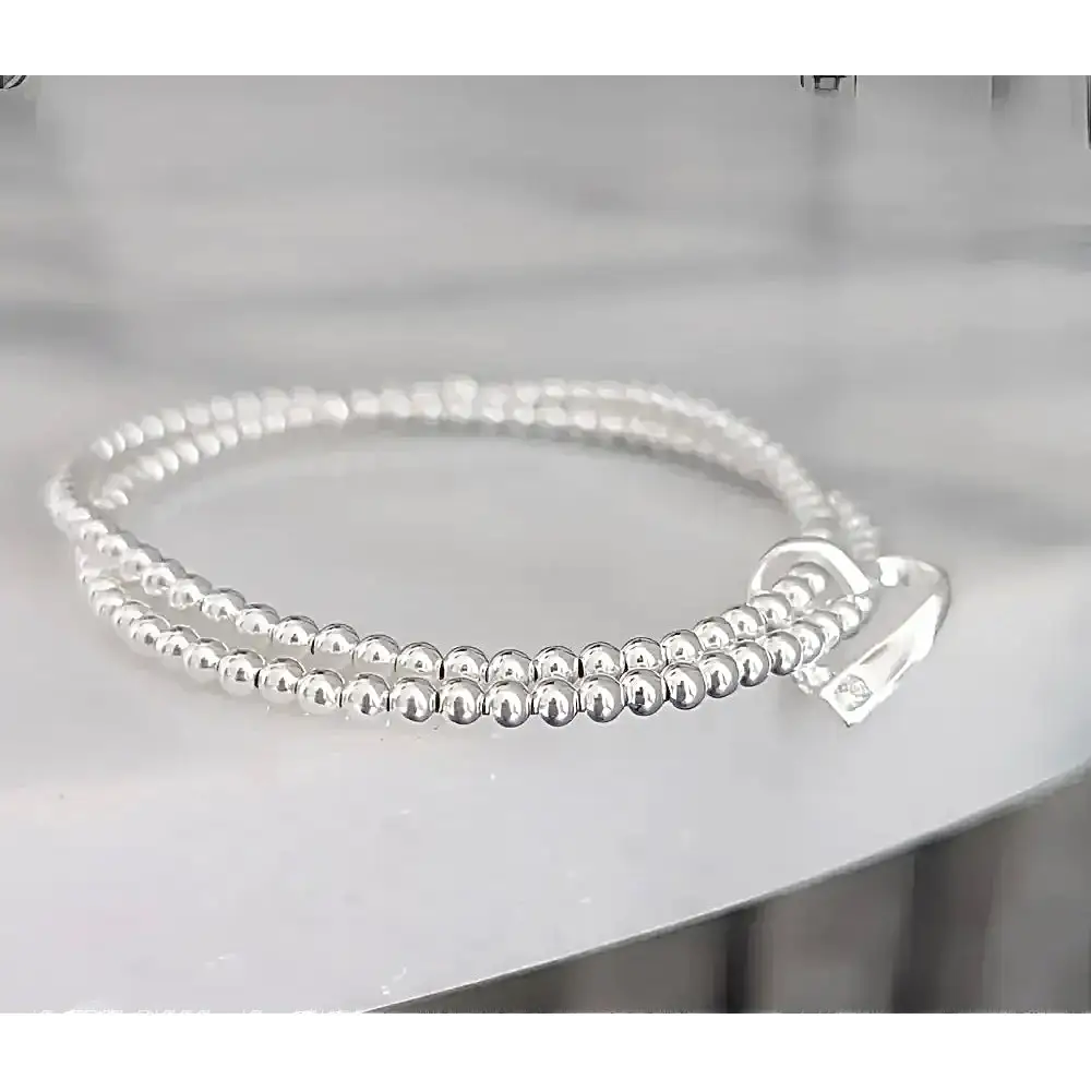 Sterling Silver Double Stretch Beaded Heart Bracelet Bracelets