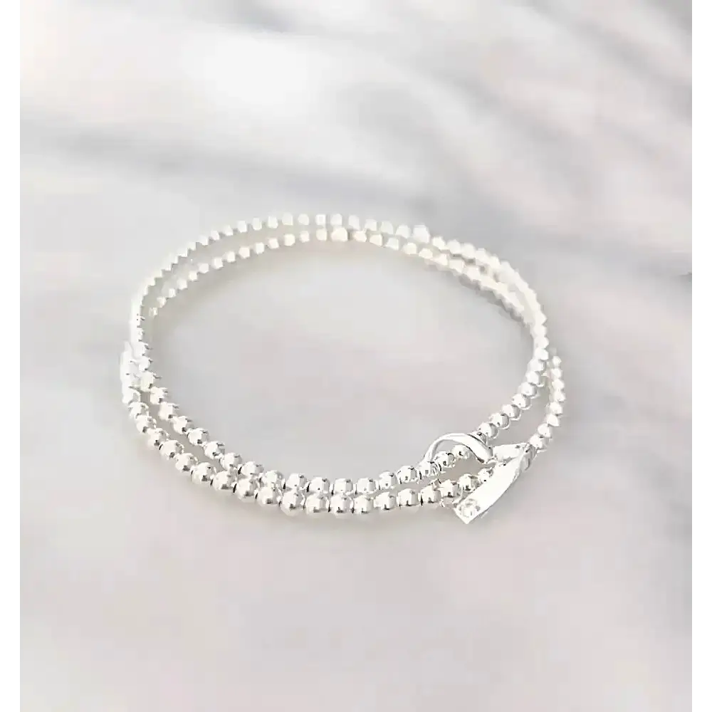 Sterling Silver Double Stretch Beaded Heart Bracelet Bracelets