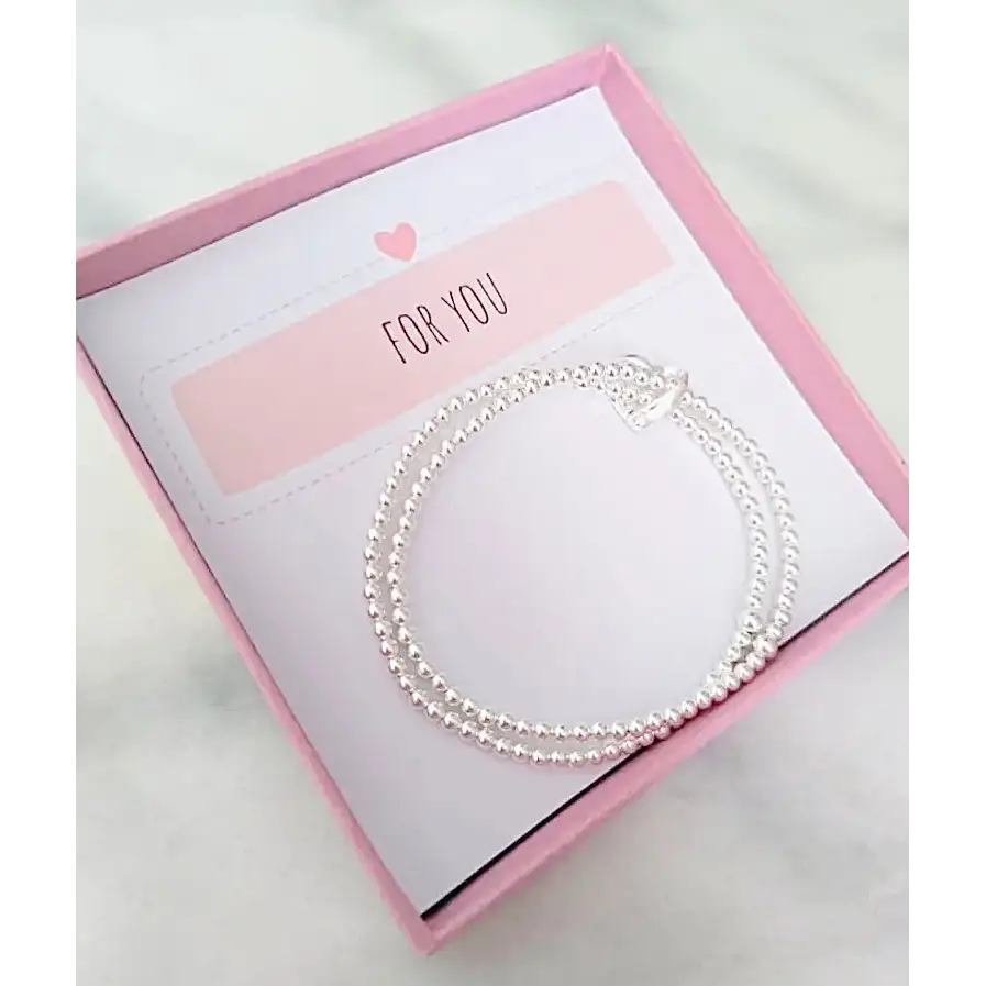 Sterling Silver Double Stretch Beaded Heart Bracelet Bracelets