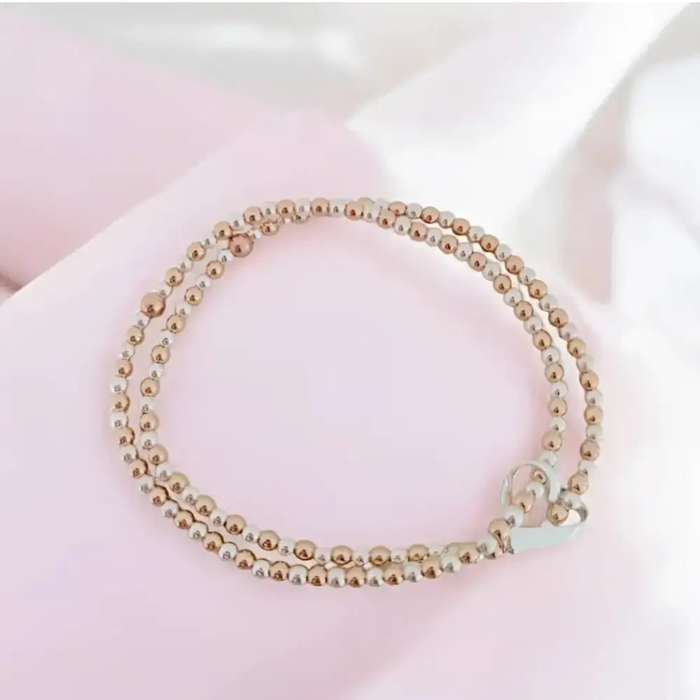 Sterling Silver Double Stretch Beaded Heart Bracelet Bracelets