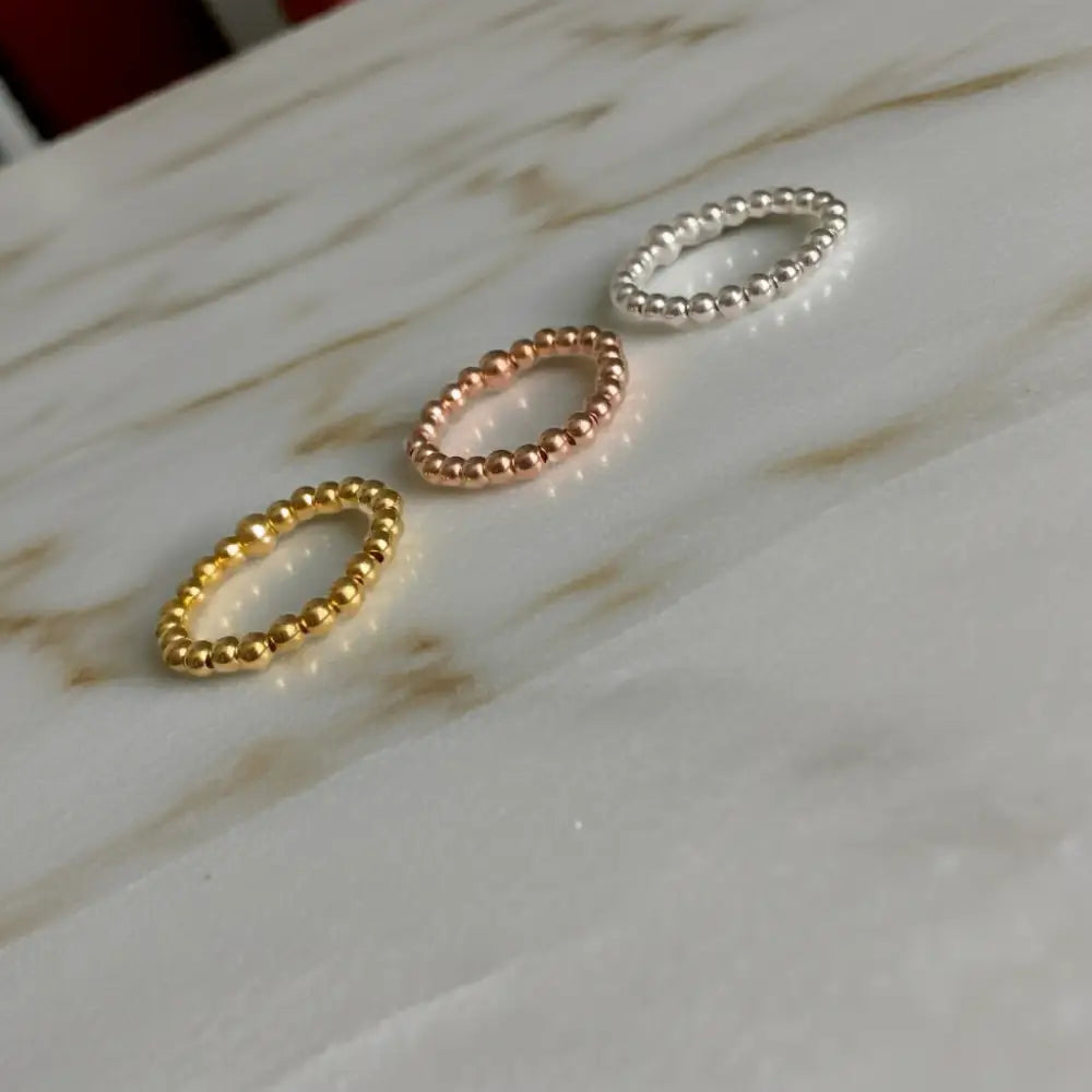 Sterling Silver Gold or Rose Gold Beaded Stretch Ring - ring