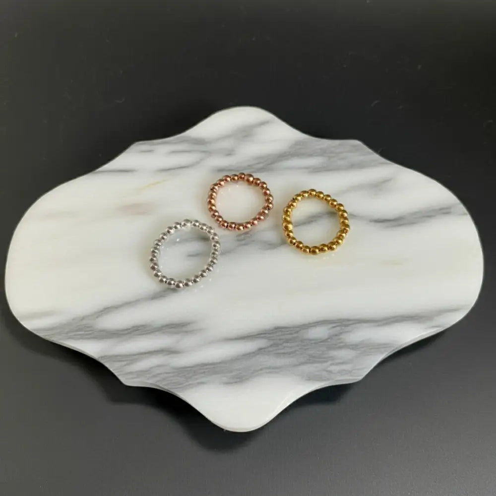 Sterling Silver Gold or Rose Gold Beaded Stretch Ring - ring