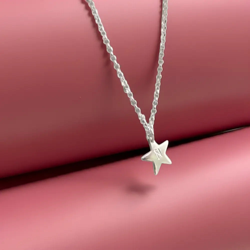 Sterling Silver Hand Stamped Initial Star Necklace - necklace
