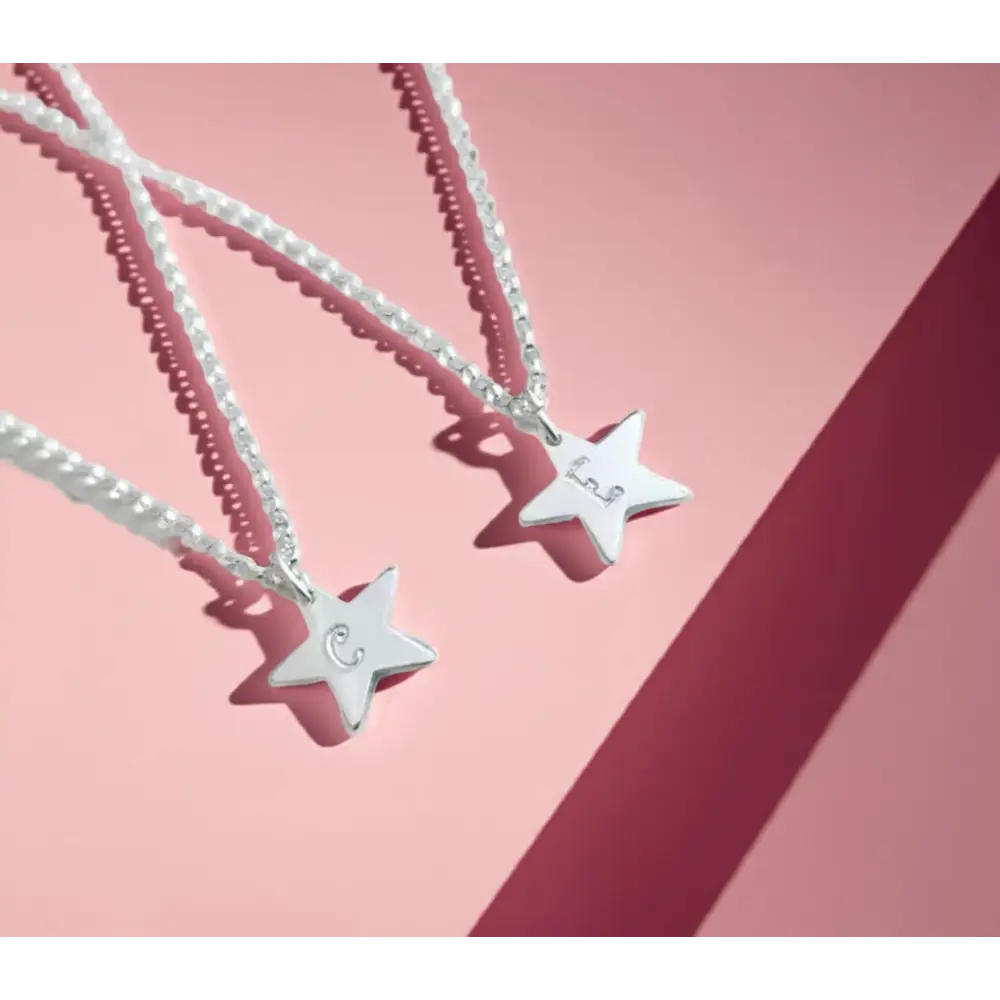 Sterling Silver Hand Stamped Initial Star Necklace - necklace