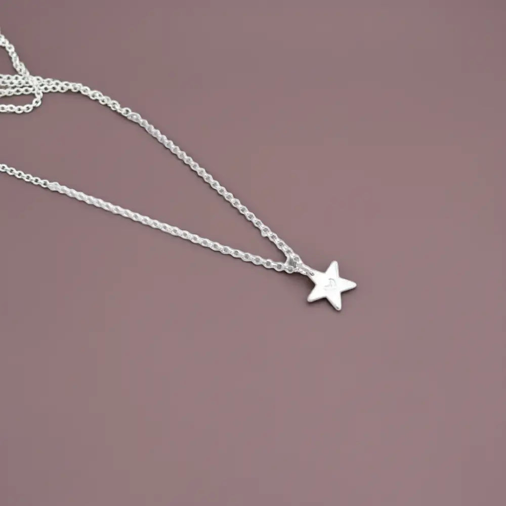 Sterling Silver Hand Stamped Initial Star Necklace - necklace