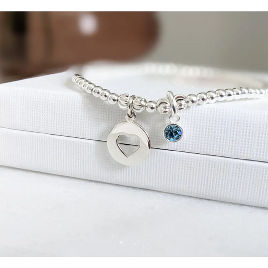 Sterling Silver Heart and Birthstone Bracelet With Love Jewellery UK