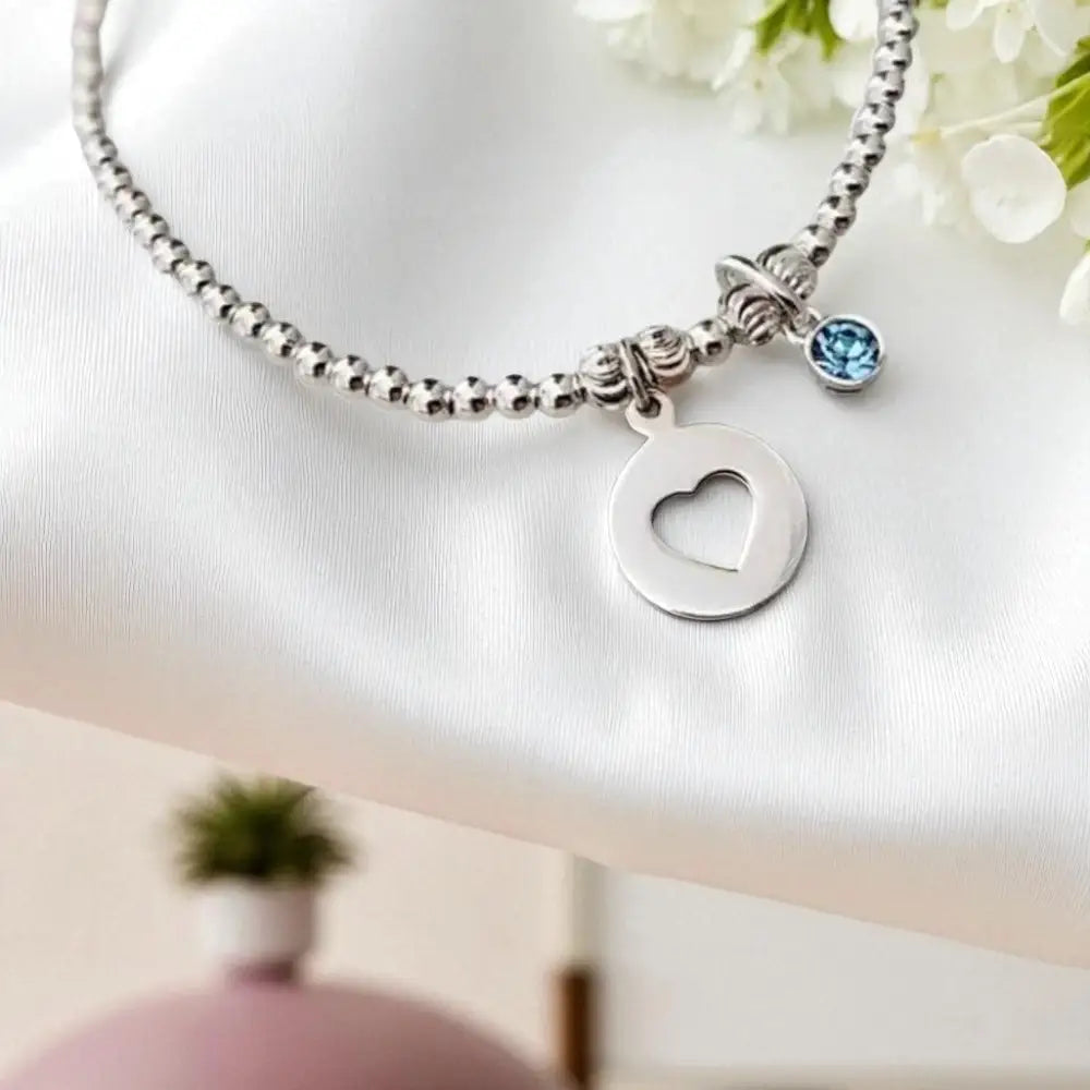 Sterling Silver Heart and Birthstone Bracelet Bracelets