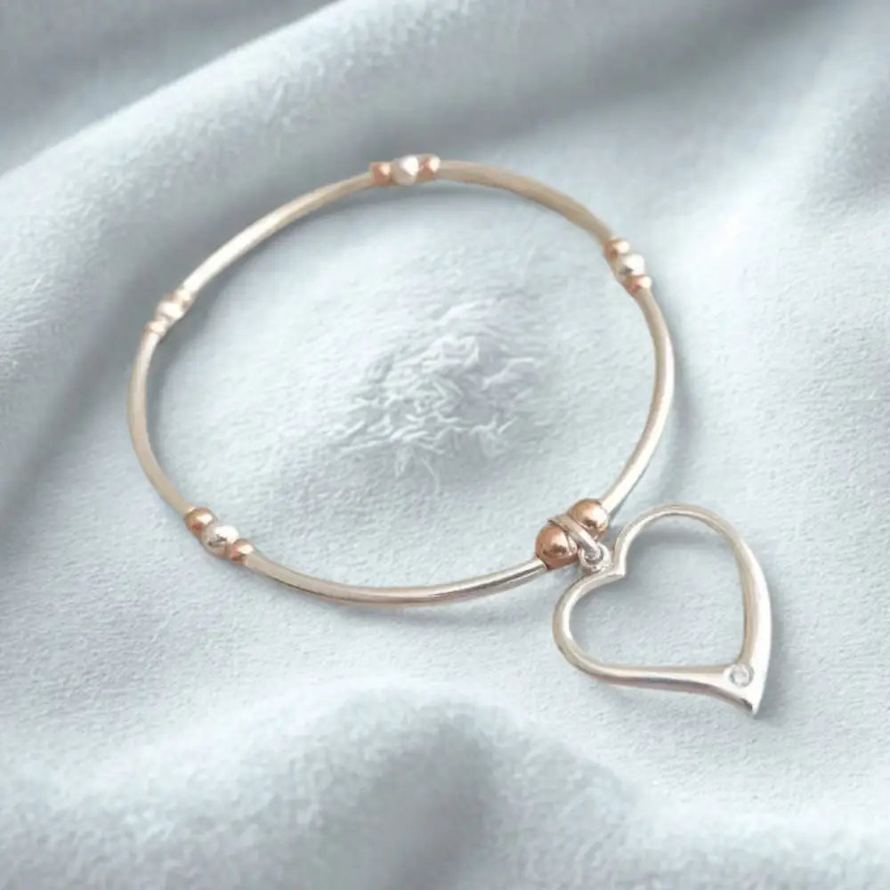 Sterling Silver Heart Beaded Noodle Stretch Bracelet