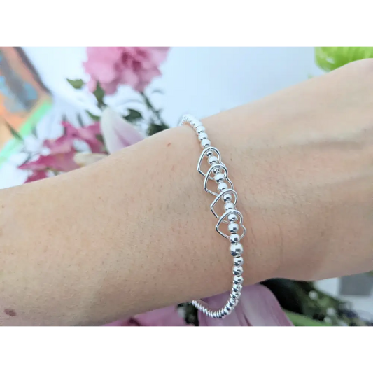 Sterling Silver Heart Birthday Bracelet (20th, 30th, 40th, 50th, 60th, 70th, 80th or 90th Birthday) With Love Jewellery UK