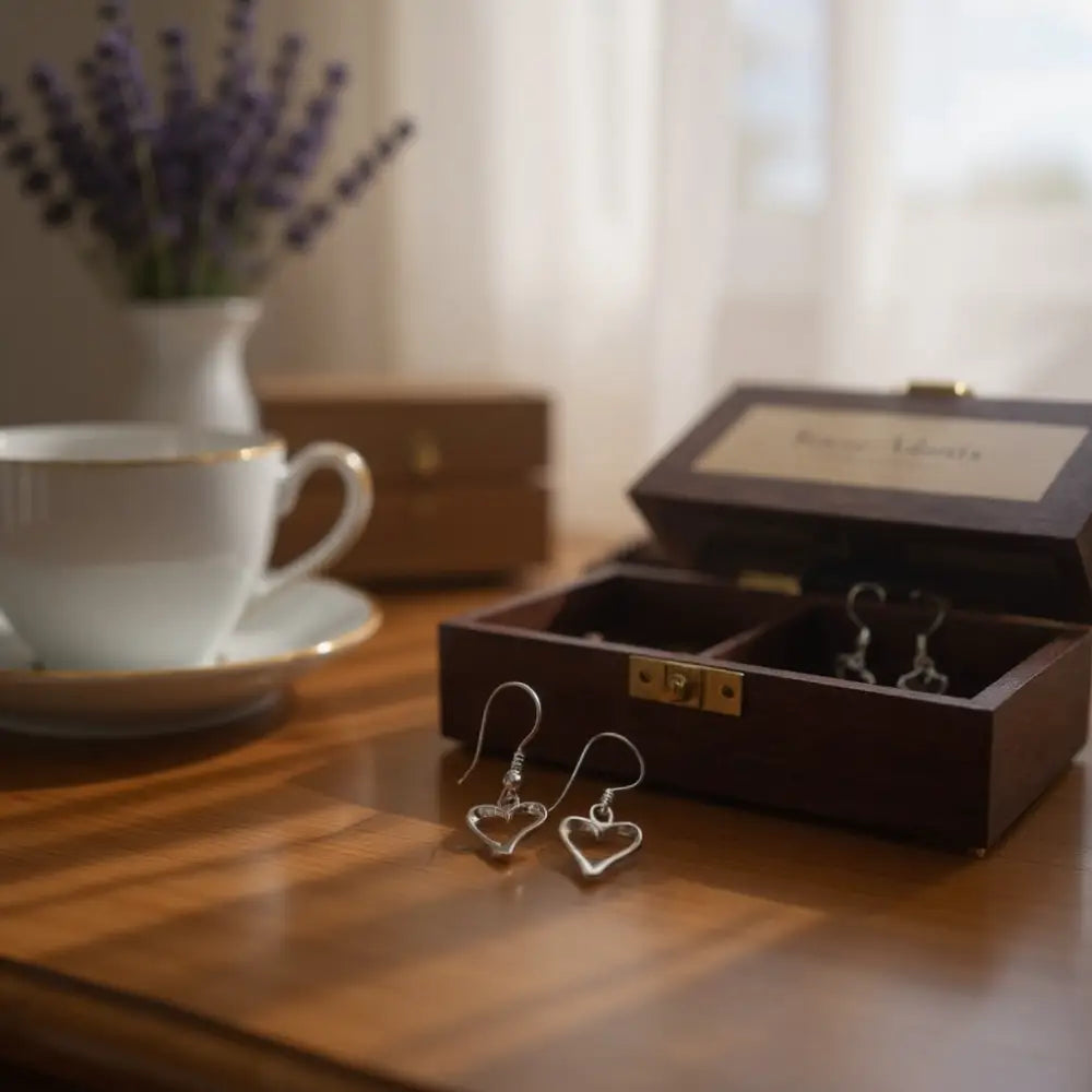 Sterling Silver Heart Dangle Earrings - Earrings