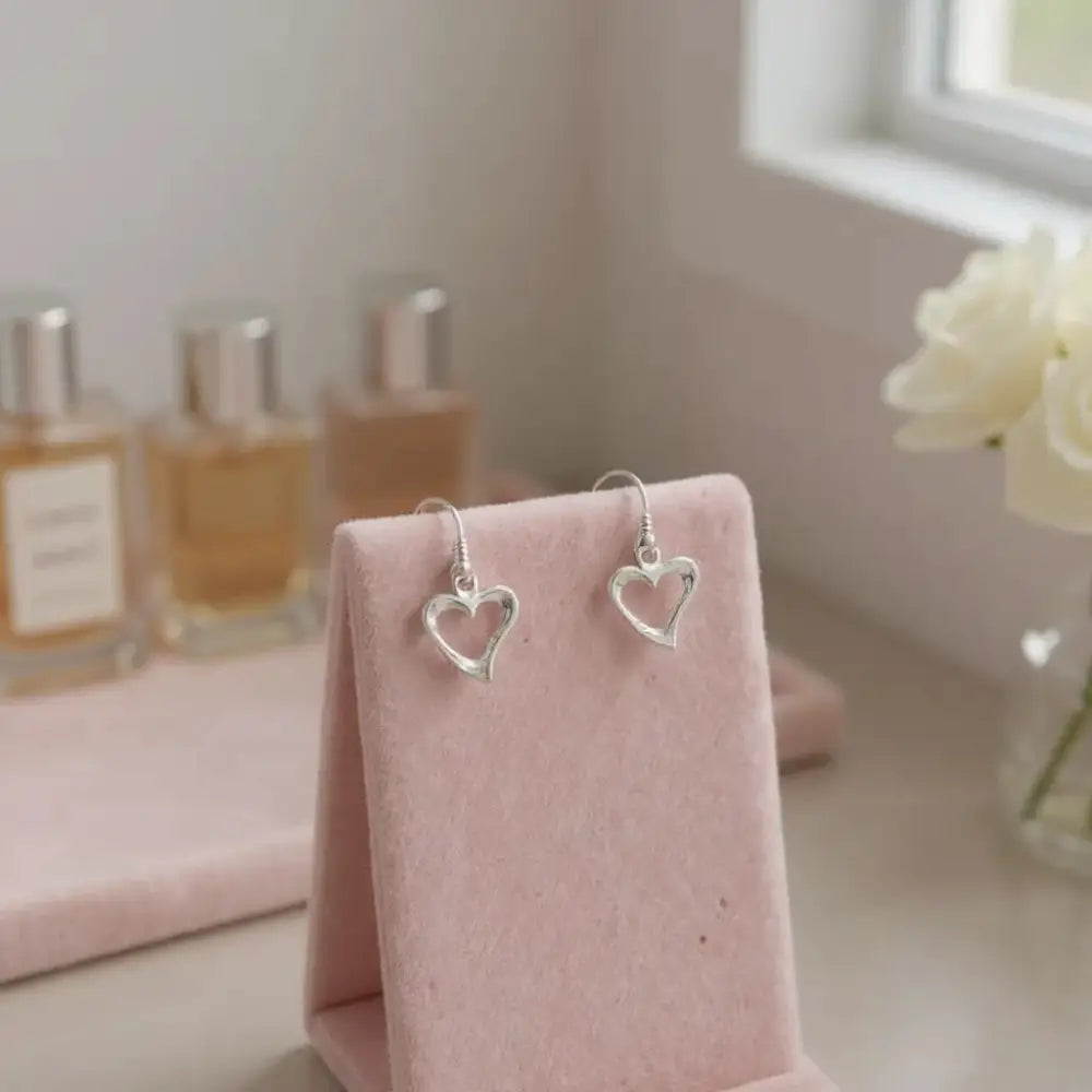 Sterling Silver Heart Dangle Earrings - Earrings