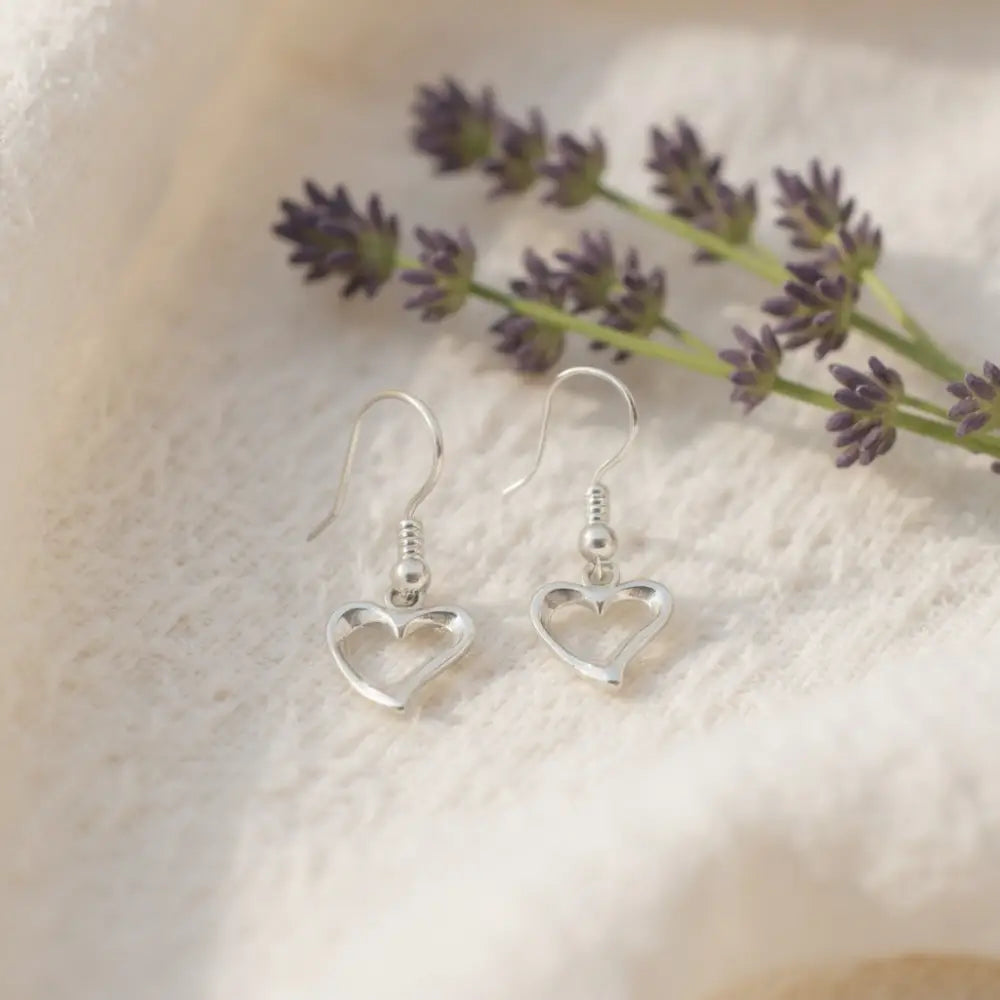 Sterling Silver Heart Dangle Earrings - Earrings