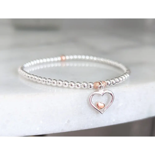 Sterling Silver Heart Stretch Bracelet - Bracelets