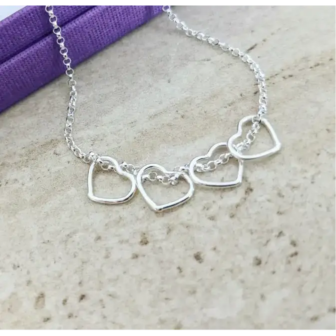 Sterling Silver Hearts Birthday Necklace (30th 40th 50th 60th 70th or 80th Birthday) - necklace
