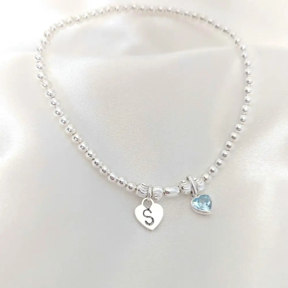 Sterling Silver Initial and Birthstone Family Bracelet - Bracelets