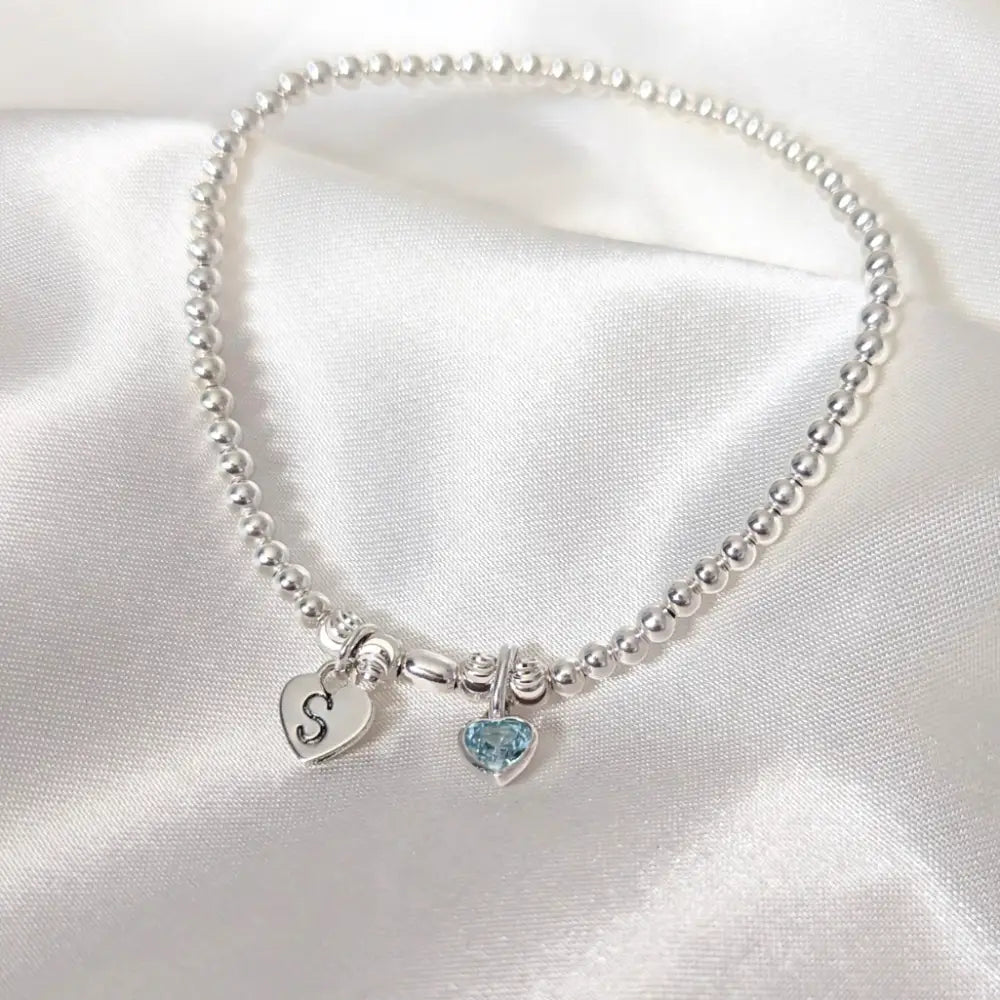 Sterling Silver Initial and Birthstone Family Bracelet - Bracelets