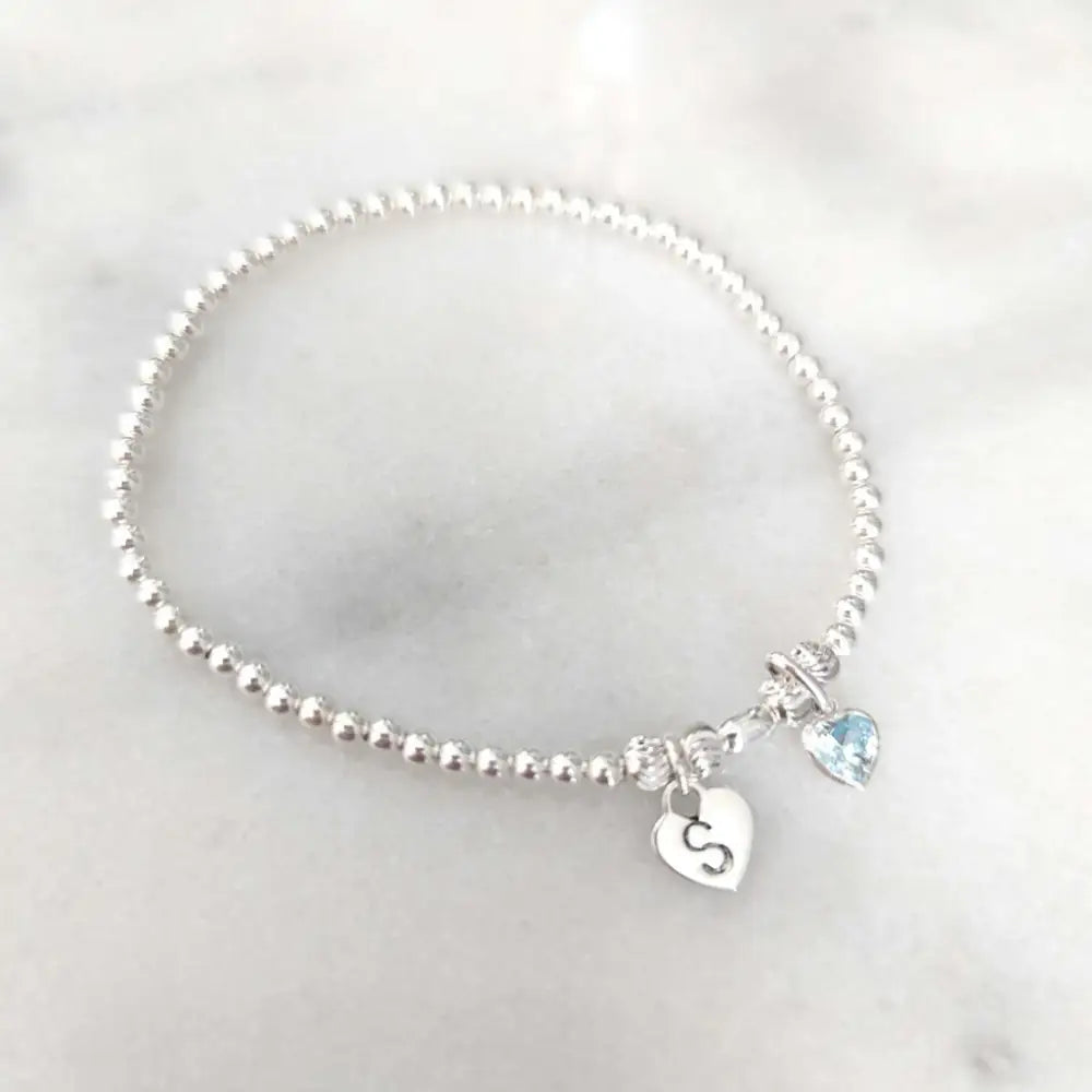 Sterling Silver Initial and Birthstone Family Bracelet - Bracelets