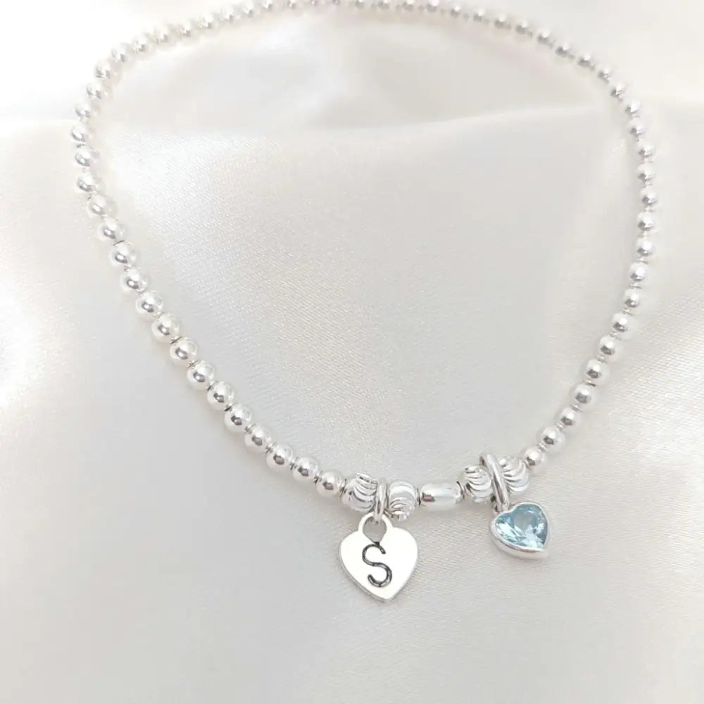 Sterling Silver Initial and Birthstone Family Bracelet - Bracelets