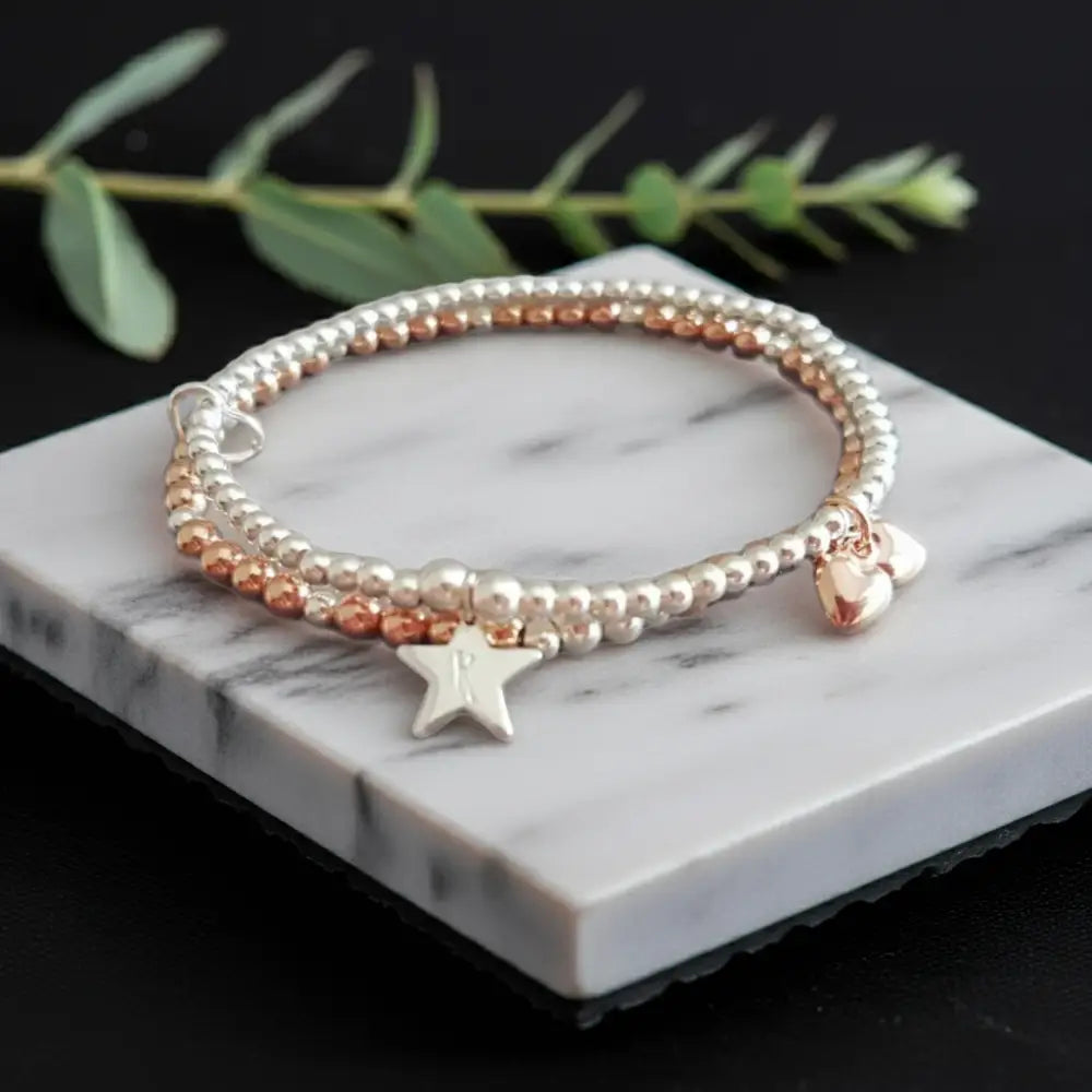 Sterling Silver Initial Double Bracelet - Bracelets