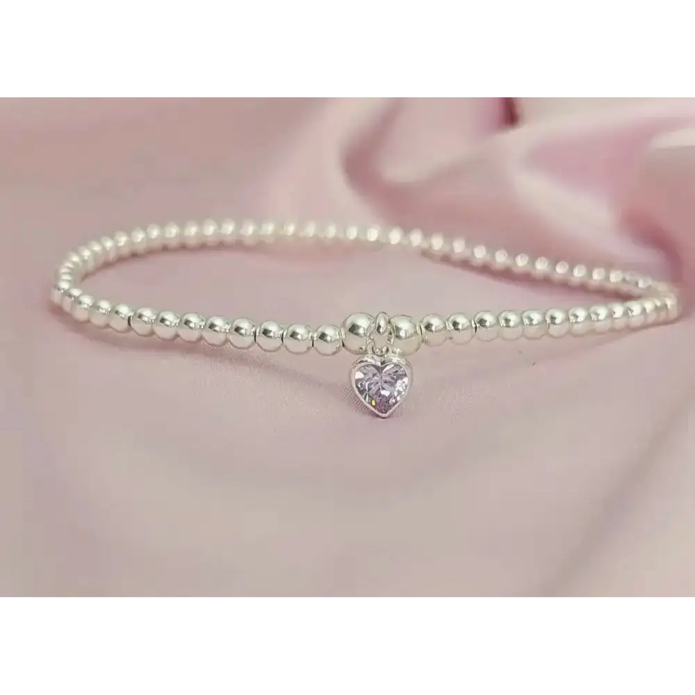 Sterling Silver June Heart Birthstone Stretch Bracelet - Bracelets