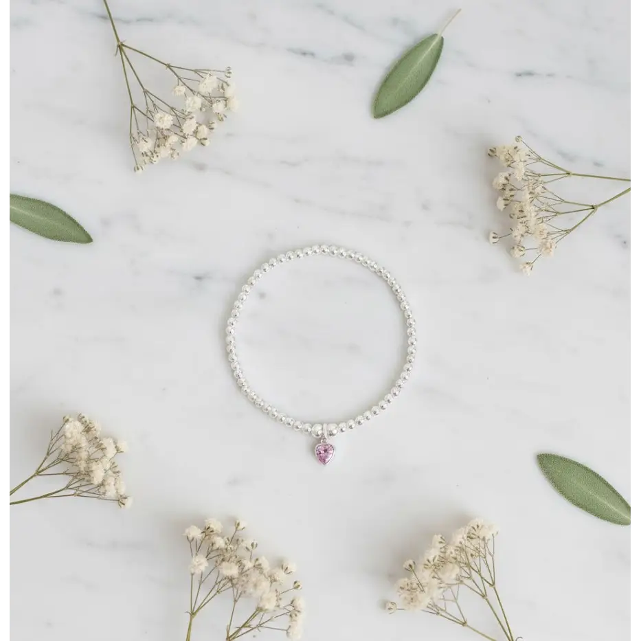 Sterling Silver October Tourmaline Heart Birthstone Bracelet - Bracelets