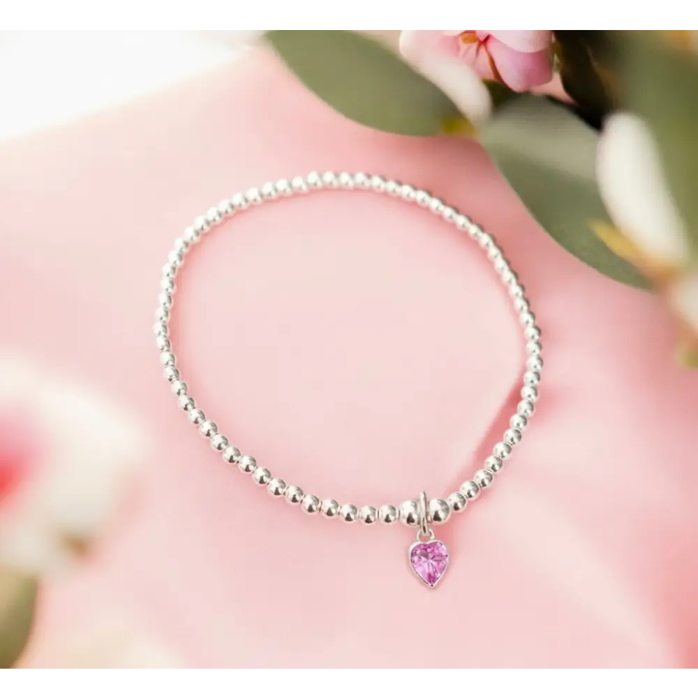 Sterling Silver October Tourmaline Heart Birthstone Bracelet - Bracelets