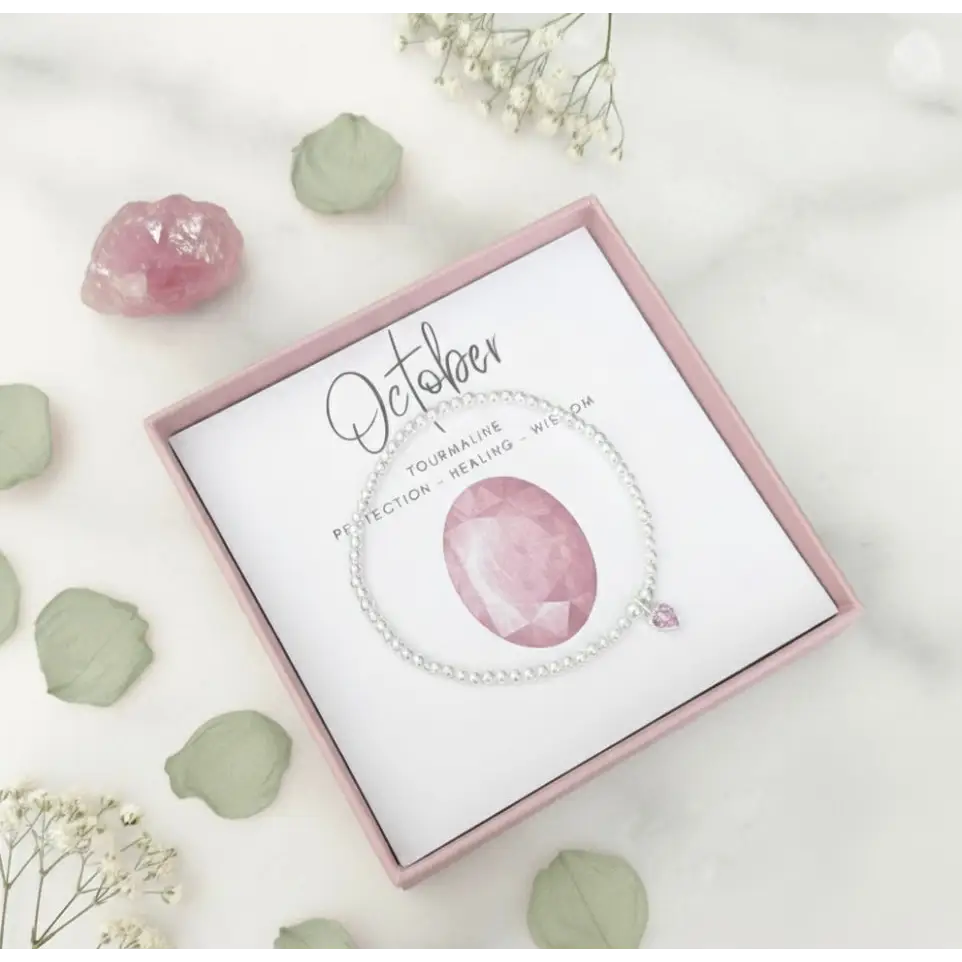 Sterling Silver October Tourmaline Heart Birthstone Bracelet - Bracelets