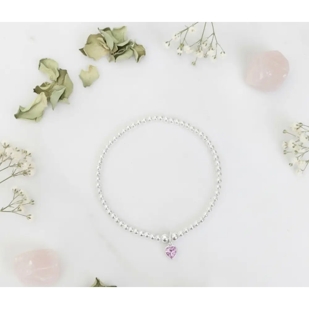 Sterling Silver October Tourmaline Heart Birthstone Bracelet - Bracelets