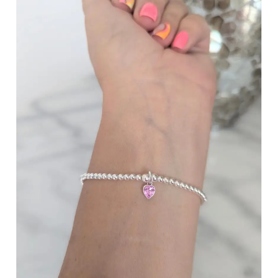 Sterling Silver October Tourmaline Heart Birthstone Bracelet - Bracelets