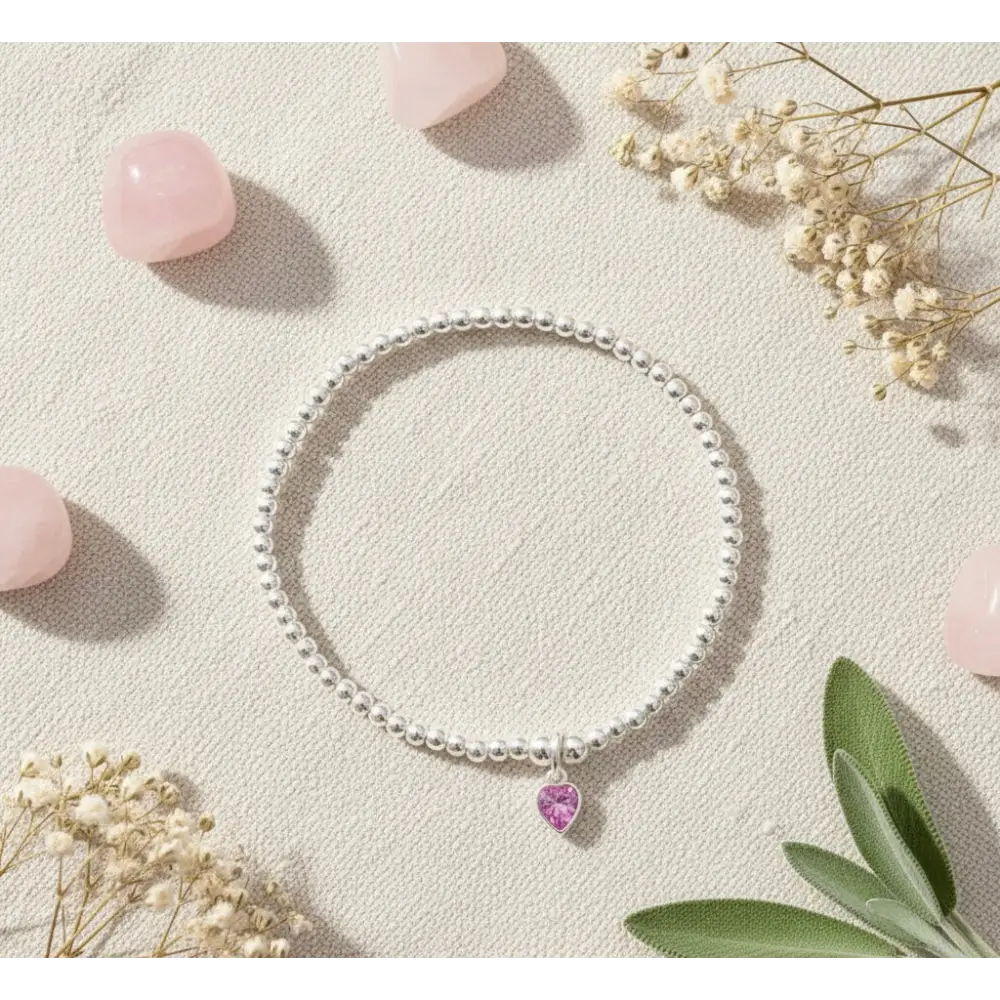 Sterling Silver October Tourmaline Heart Birthstone Bracelet - Bracelets