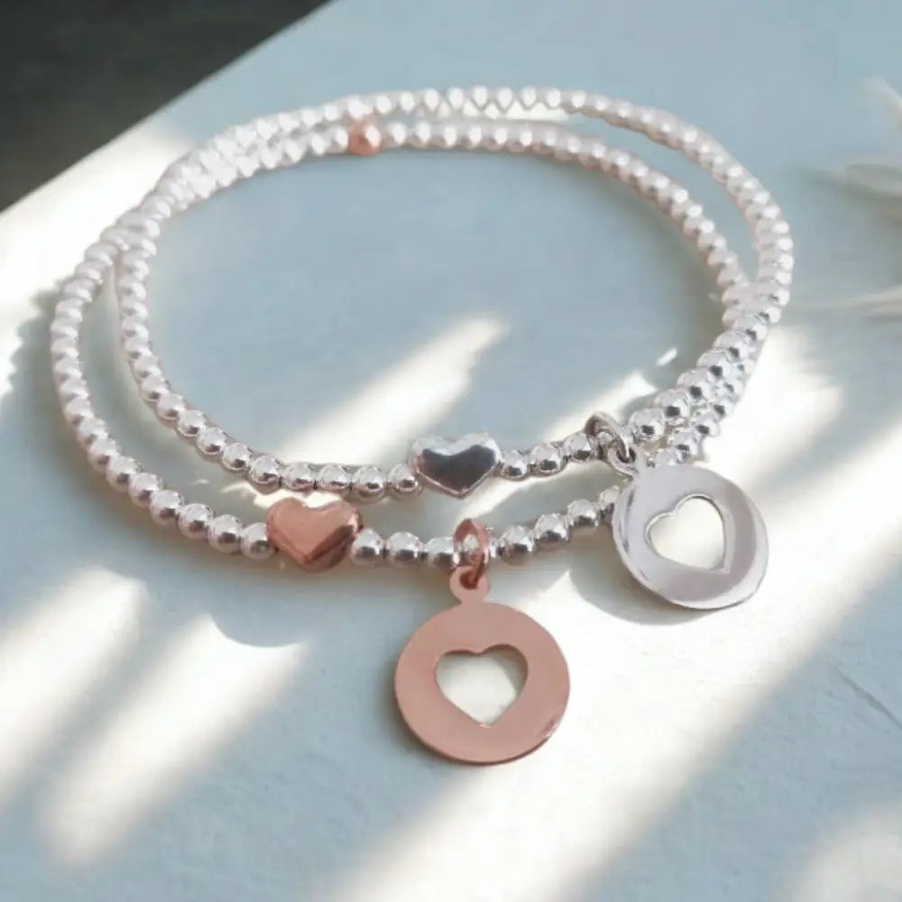 Sterling Silver or Rose Gold Heart Charm Bracelet - Bracelets