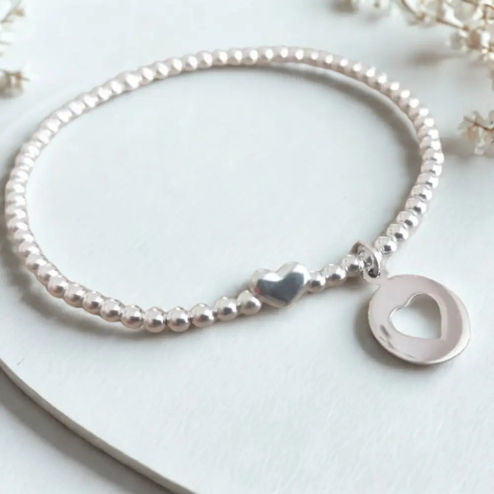 Sterling Silver or Rose Gold Heart Charm Bracelet - Bracelets