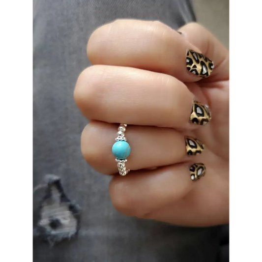 Turquoise and Silver Stretch Ring With Love Jewellery UK