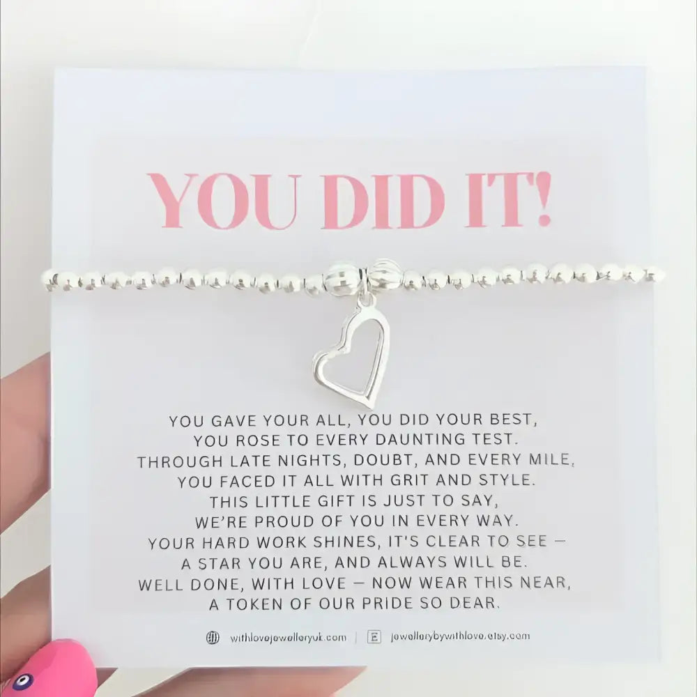 â€˜You Did It!â€™ Silver Beaded Stretch Bracelet - Bracelets