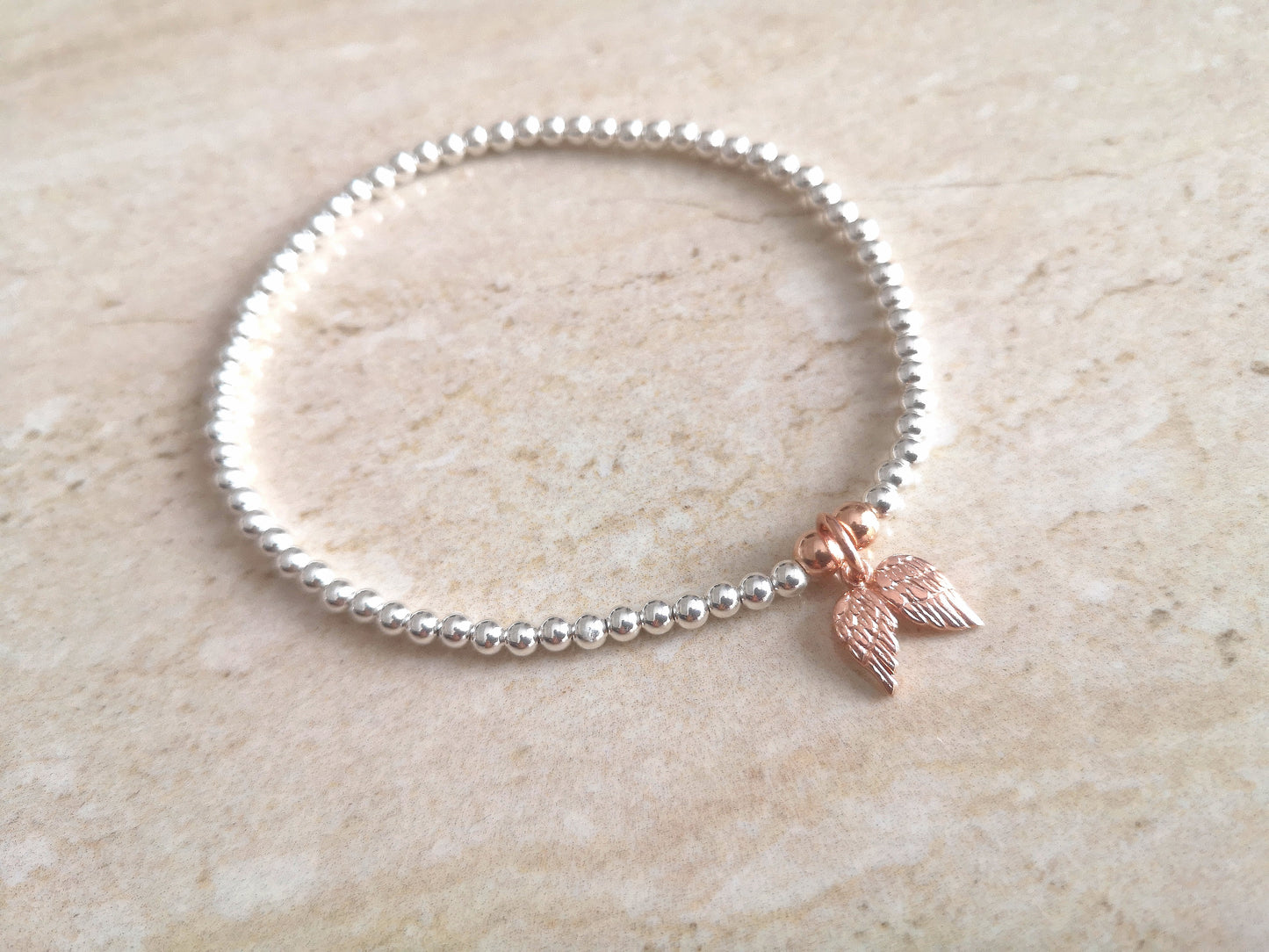 Sterling Silver and Rose Gold Vermeil Angel Wings Bracelet/Anklet With Love Jewellery UK