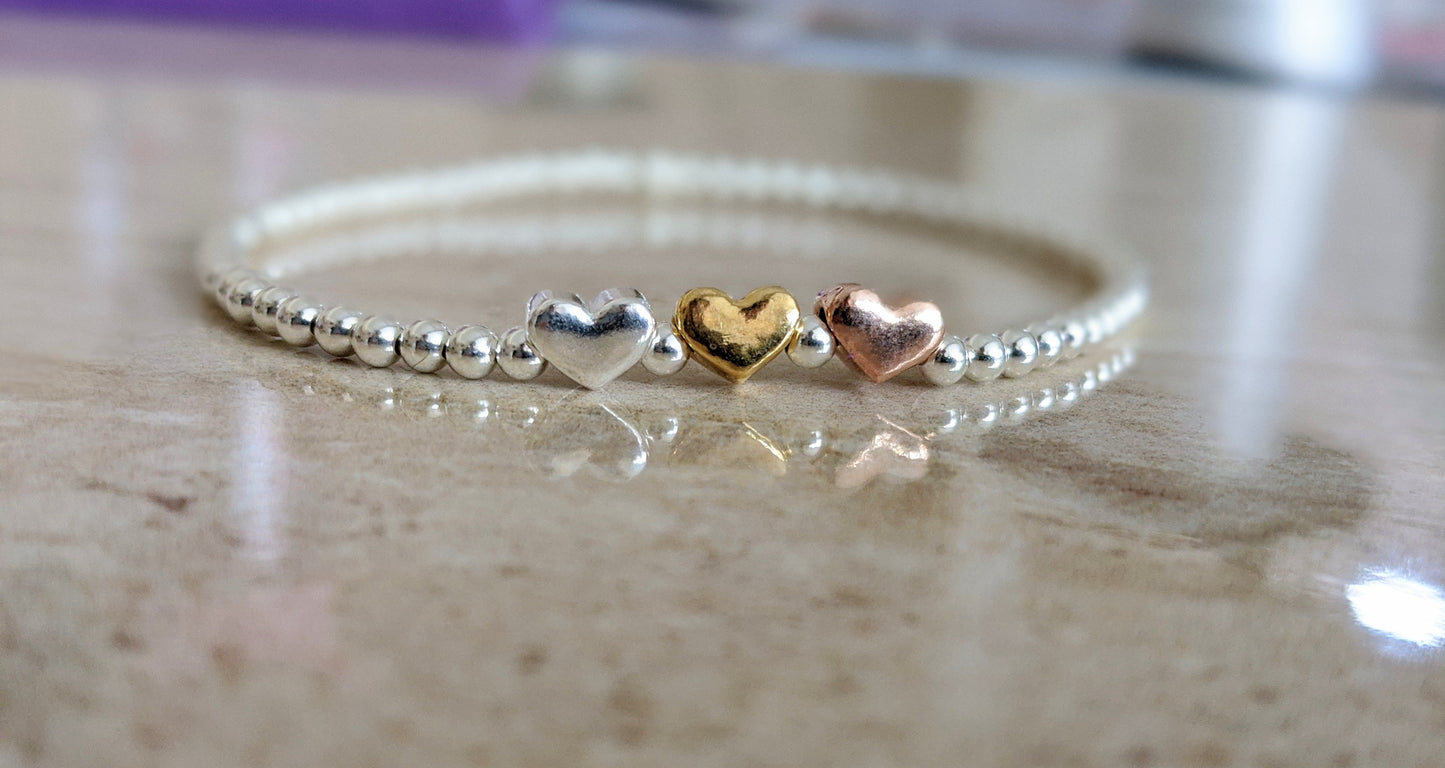 Sterling Silver Three Heart Bracelet With Love Jewellery UK