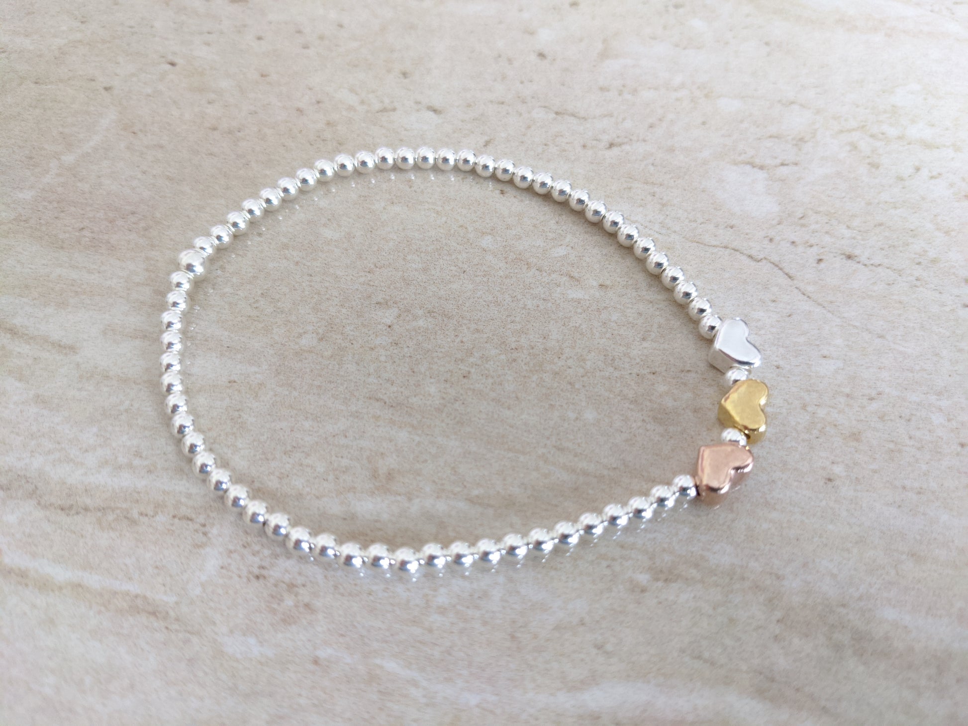 Sterling Silver Three Heart Bracelet With Love Jewellery UK