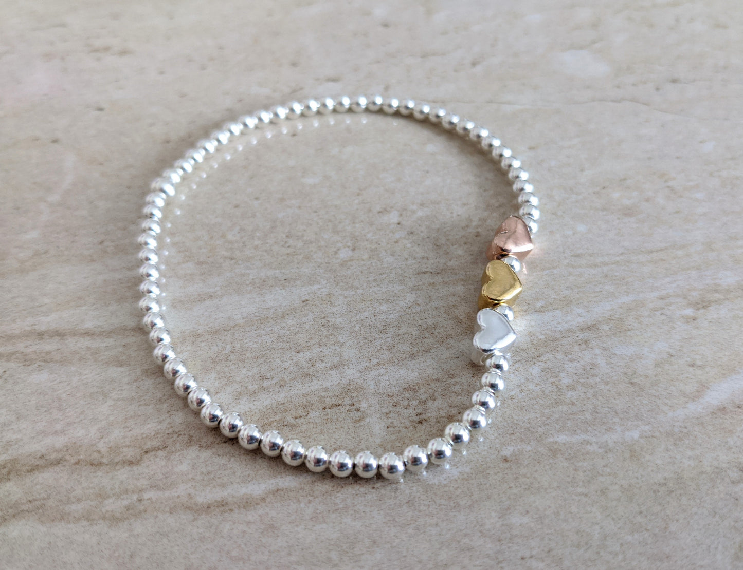 Sterling Silver Three Heart Bracelet With Love Jewellery UK