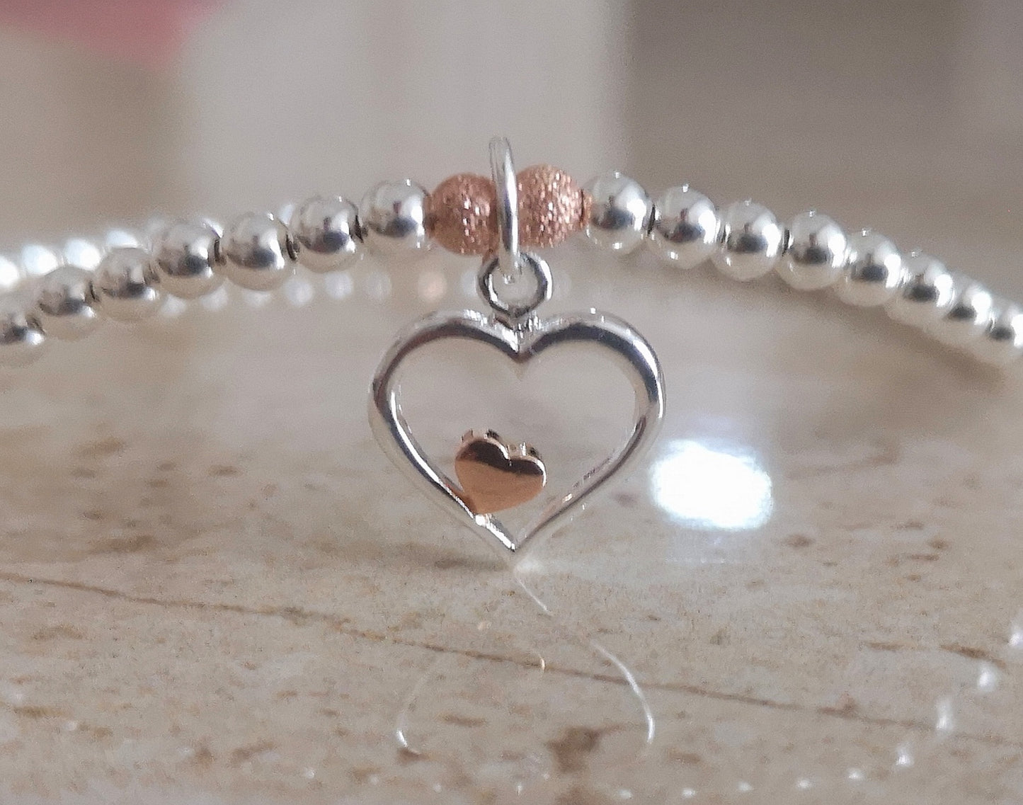 Sterling Silver Heart Stretch Bracelet With Love Jewellery UK