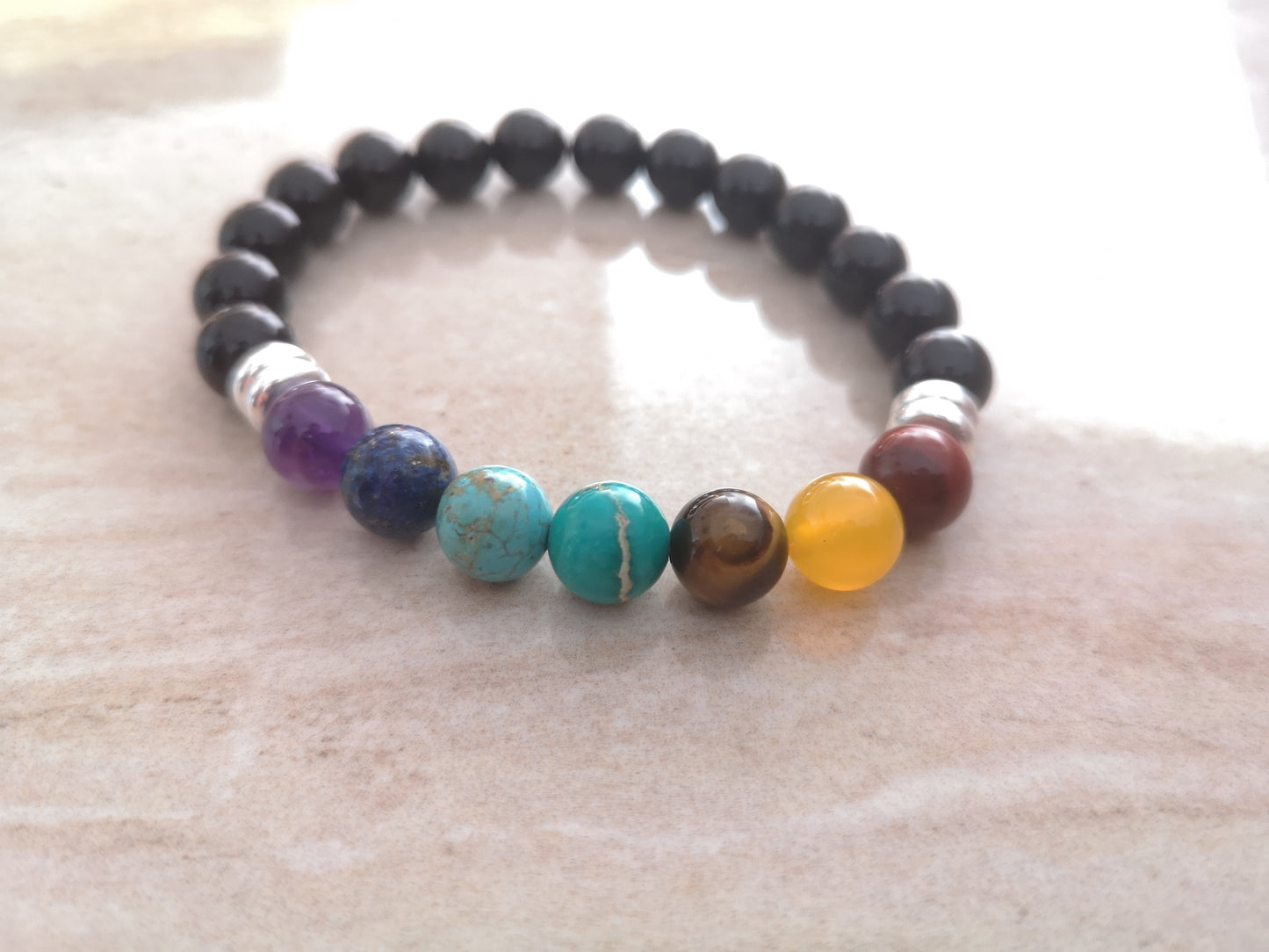 7 Chakra Healing & Sterling Silver Rings Bracelet With Love Jewellery UK