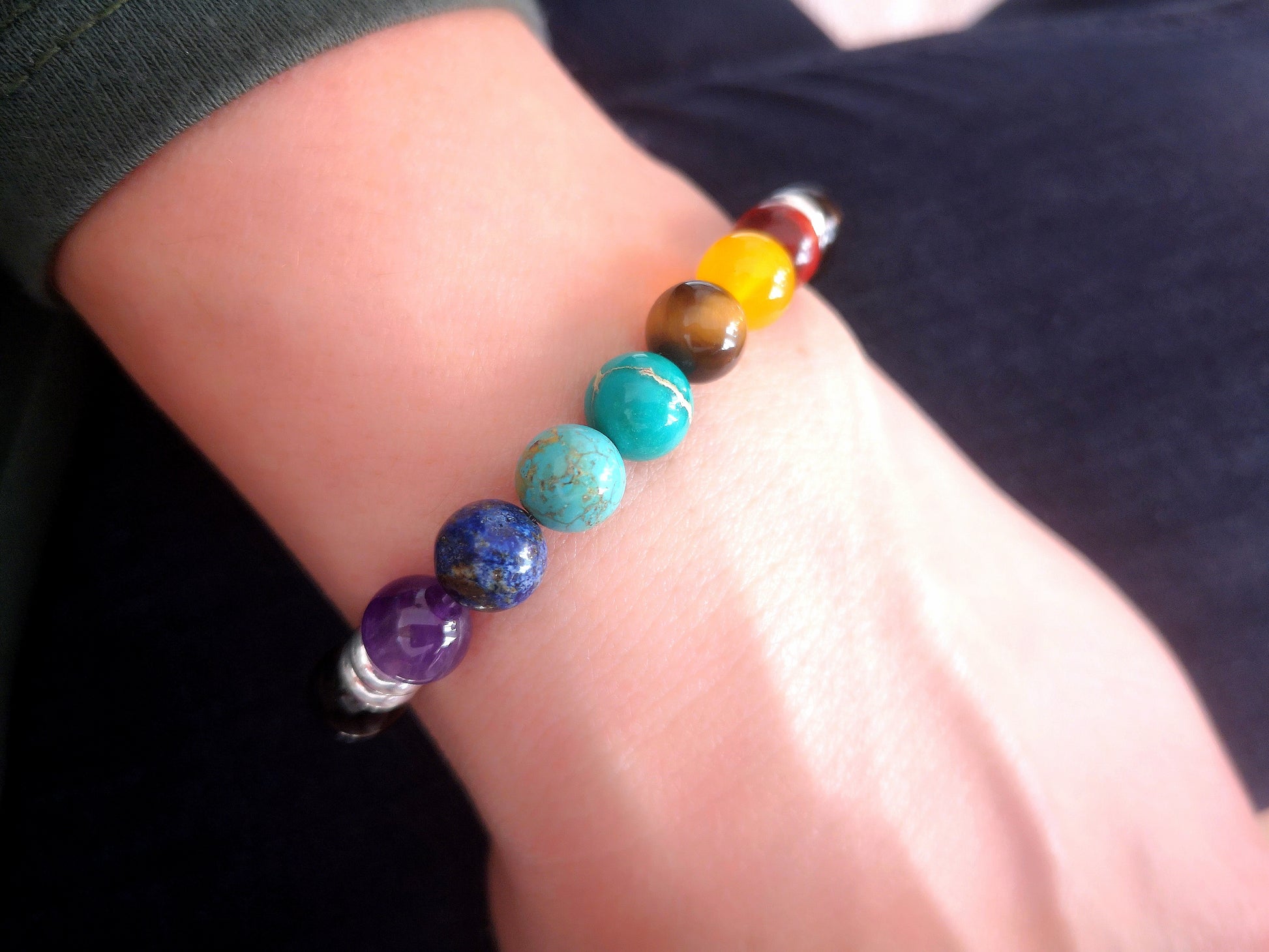 7 Chakra Healing & Sterling Silver Rings Bracelet With Love Jewellery UK