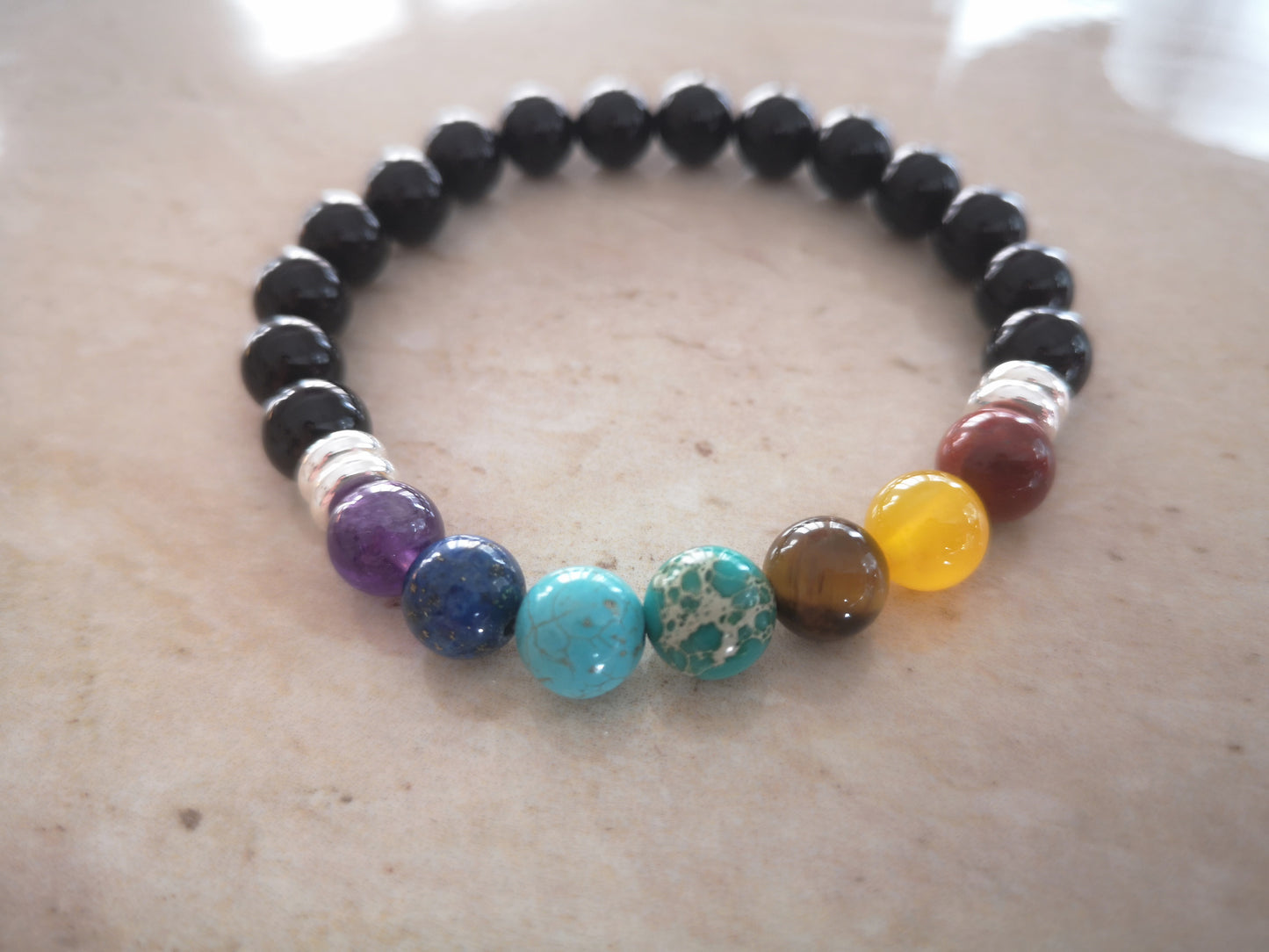 7 Chakra Healing & Sterling Silver Rings Bracelet With Love Jewellery UK