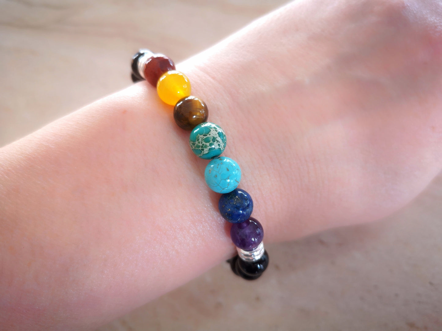 7 Chakra Healing & Sterling Silver Rings Bracelet With Love Jewellery UK